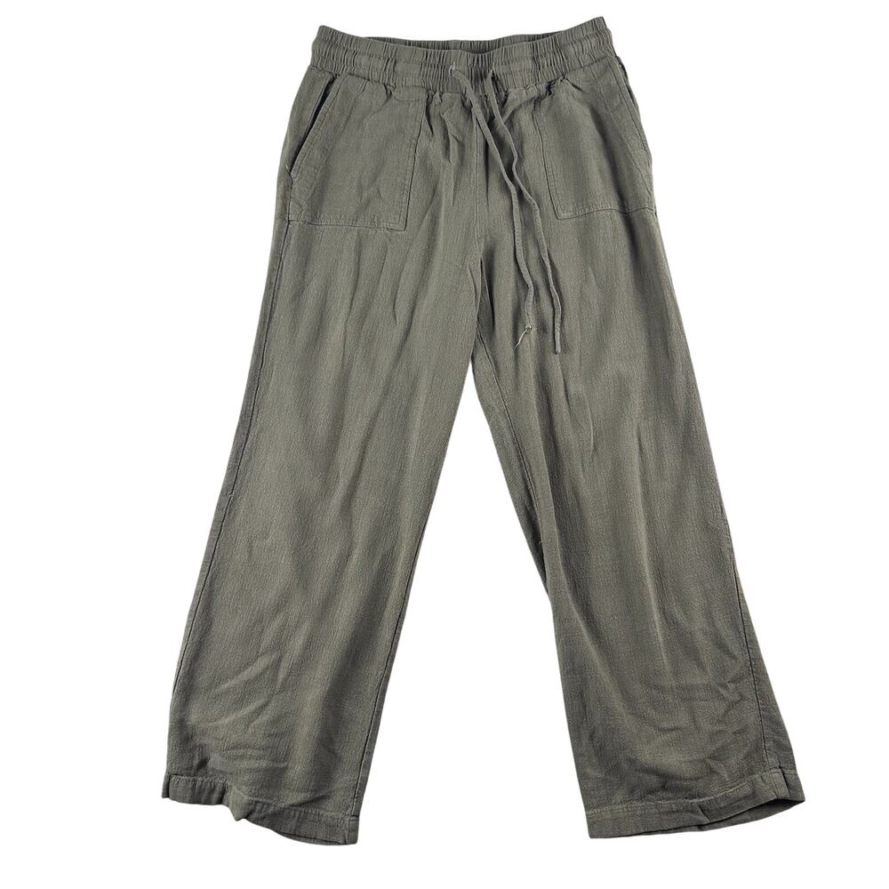 Staccato Pants Women Medium Army Green Coastal‎ Beachy Lightweight Linen Blend